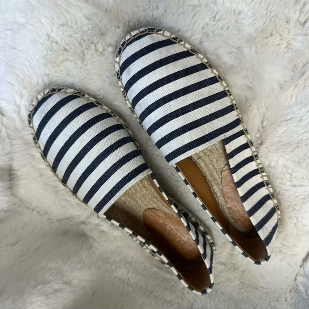J. Crew Womens Striped Canvas Slip-On Flat Espadrilles Navy White Size 7.5